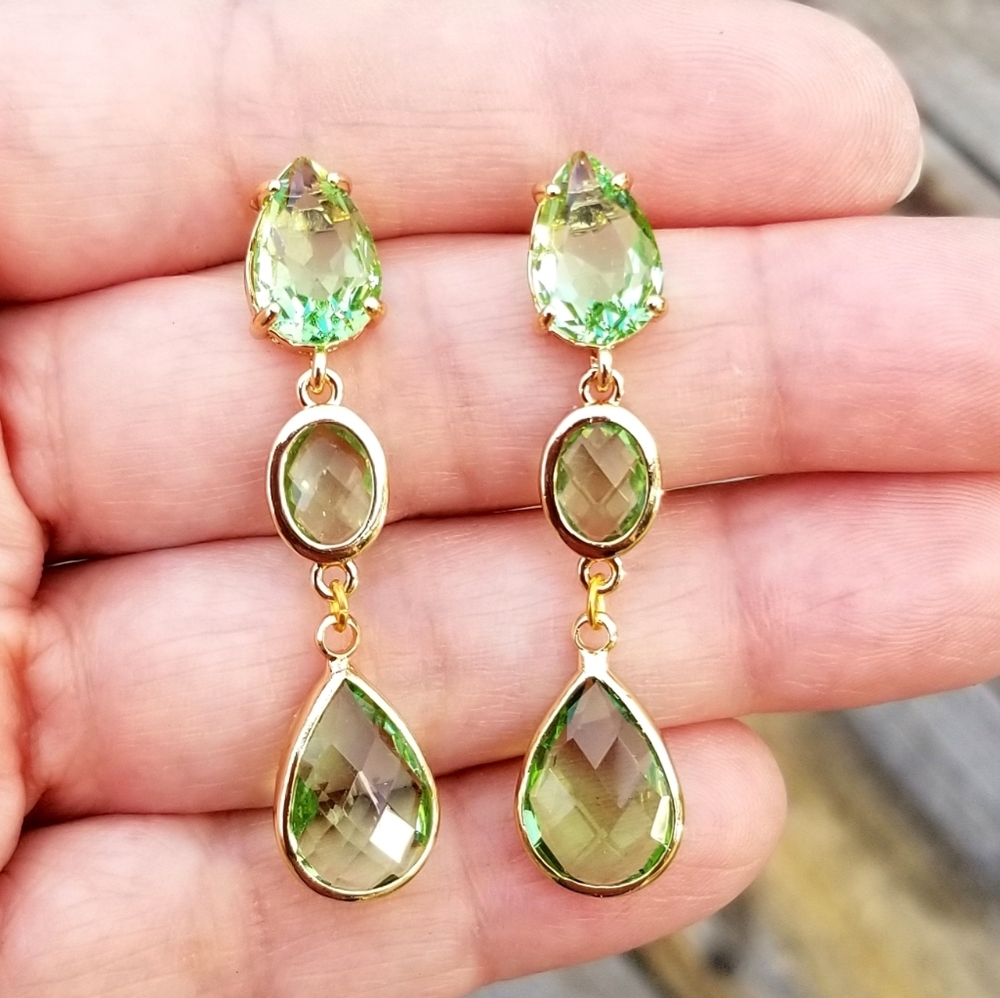 14k Gold Peridot Dangle Earrings, Peridot Stud Earrings, Peridot Jewelry